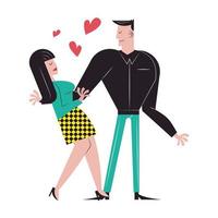 Pareja romántica abrazándose con corazones diseño vectorial vector