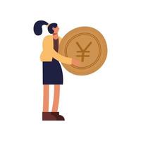 caricatura de mujer con diseño de vector de moneda