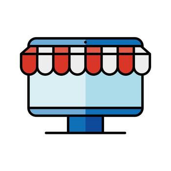 marketing digital y computadora con diseño vectorial de carpa vector