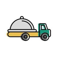 Plato de entrega de comida en el diseño de vectores de camiones