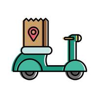 Bolsa de entrega de alimentos con marca gps en diseño vectorial de motocicleta vector