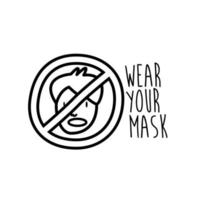 wear your mask lettering campaign with man in denied symbol line style vector