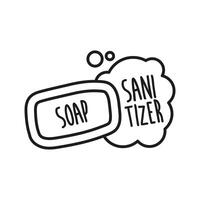 sanitizer lettering campaign with soap bar hand made line style vector