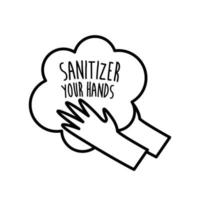 sanitizer your hands lettering campaign hand made line style vector