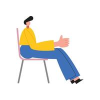 man cartoon saying hello on chair vector design