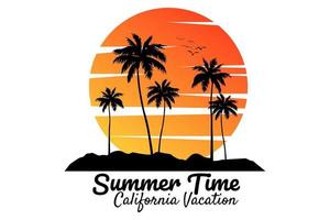 camiseta verano playa vacaciones california hermosa puesta de sol vintage vector