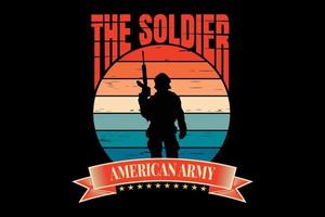 camiseta tipografía silueta ejército americano estilo retro vintage vector