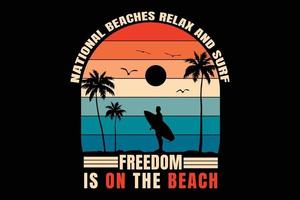 camiseta silueta playa suft libertad naturaleza estilo retro vector