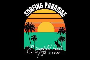 T-shirt silhouette suft paradise nature beach sunset vintage vector