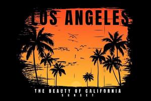 camiseta puesta de sol playa palmera california hermosa vector