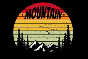 camiseta silueta montaña pino árbol estilo retro vector