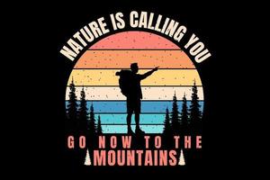 camiseta montaña escalada pino estilo montaña retro vector