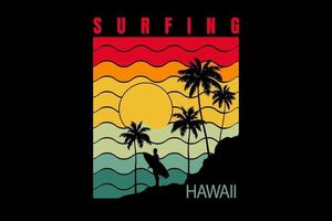 camiseta de surf estilo retro de la playa de Hawaii vector