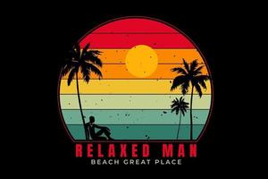 T-shirt beach relaxed man beach retro style vector