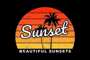camiseta playa puesta de sol hermosa retro vector