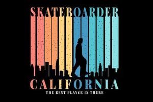 T-shirt silhouette skateboarder california city vector retro