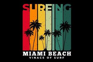 T-shirt surfing miami beach retro style vector