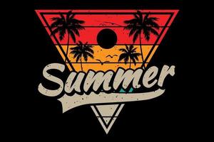 T-shirt summer time beach palm color retro vintage style vector