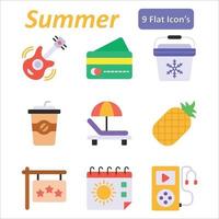 conjunto de iconos planos de verano vector