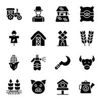conjuntos de iconos de glifos de agricultura vector