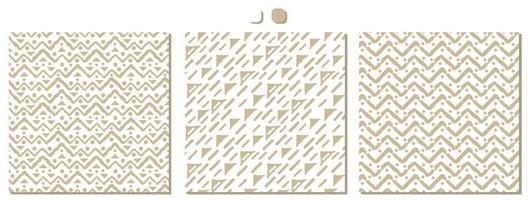 Set of three Simple beige and white Seamless repeat patterns. Drawing consists of a rough broken line and jagged points and other shapes vector