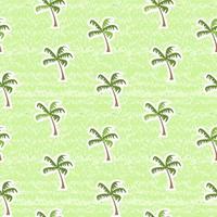 Summer nature palm trees seamless pattern. Vector illustration on green background. Shabby, aged effect