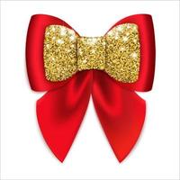 Red festive bow with golden decor Isolated on a white background Vector illustration