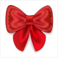 Red satin bow with ribbons Festive decoration Isolated on a white background Vector illustration