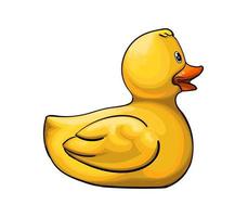 Yellow duck toy. Inflatable rubber duck from a splash of watercolor, colored drawing, realistic. Vector illustration of paints