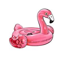 Juguete inflable de flamenco rosa de goma para piscina de verano con un toque de acuarela, dibujo a color, realista. ilustración vectorial de pinturas vector