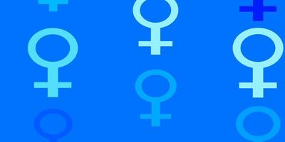 Telón de fondo de vector azul claro con símbolos de poder de la mujer.