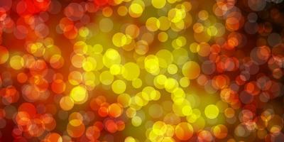 Light Red, Yellow vector background with circles. Glitter abstract illustration with colorful drops. Pattern for business ads.