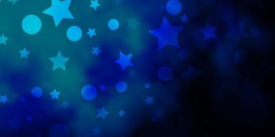 Dark BLUE vector backdrop with circles, stars. Abstract design in gradient style with bubbles, stars. Template for business cards, websites.