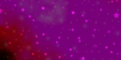 Fondo de vector púrpura, rosa oscuro con estrellas pequeñas y grandes. ilustración decorativa con estrellas en plantilla abstracta. diseño para la promoción de su negocio.