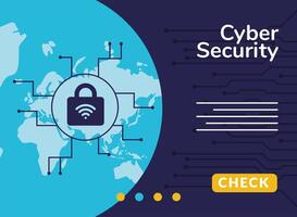 cyber security infographic with wifi and padlock in earth planet vector