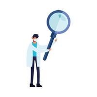 doctor wearing medical mask with magnifying glass character vector