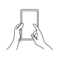 hands using smartphone one line style icon