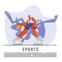 male athlete practicing basketball sport character and lettering vector