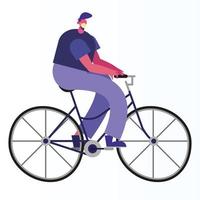 Hombre vestido con máscara médica montando bicicleta actividad vector