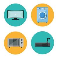 paquete de cuatro electrodomésticos establece iconos de estilo plano vector