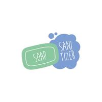 sanitizer lettering campaign with soap bar hand made flat style vector