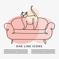 cat in sofa scene one line style icon vector