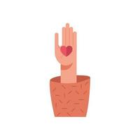hand with heart of love feeling icon vector
