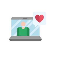 man and laptop with heart of love feeling in speech bubble vector