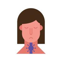 woman with sore throat covid19 symptom flat style icon vector