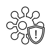 covid19 virus particle with shield line style vector