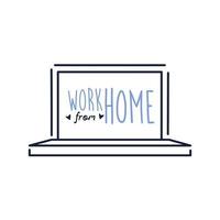 work from home lettering campaign in laptop flat style vector