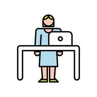 elegant business woman using laptop in the office character vector