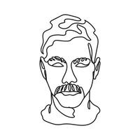 head man with mustache one line style icon vector