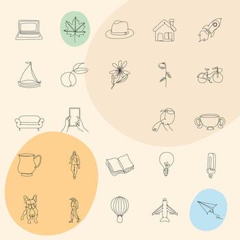 bundle of twenty five elements one line style icons vector